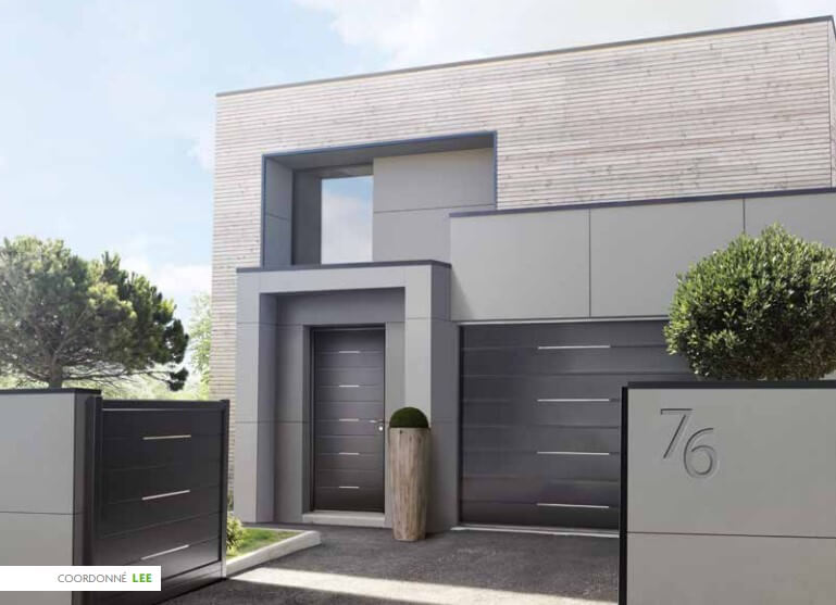 SOLABAIE GAMME coordonnée porte entrée portail porte de garage LEE en ALUMINIUM gris anthracite 7016