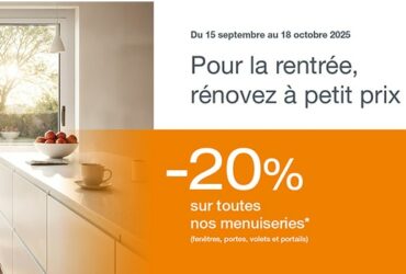 Du 15 septembre au 18 octobre 2025, Solabaie vous accompagne dans vos projets de rénovation avec une offre exceptionnelle : -20% sur toutes nos menuiseries !